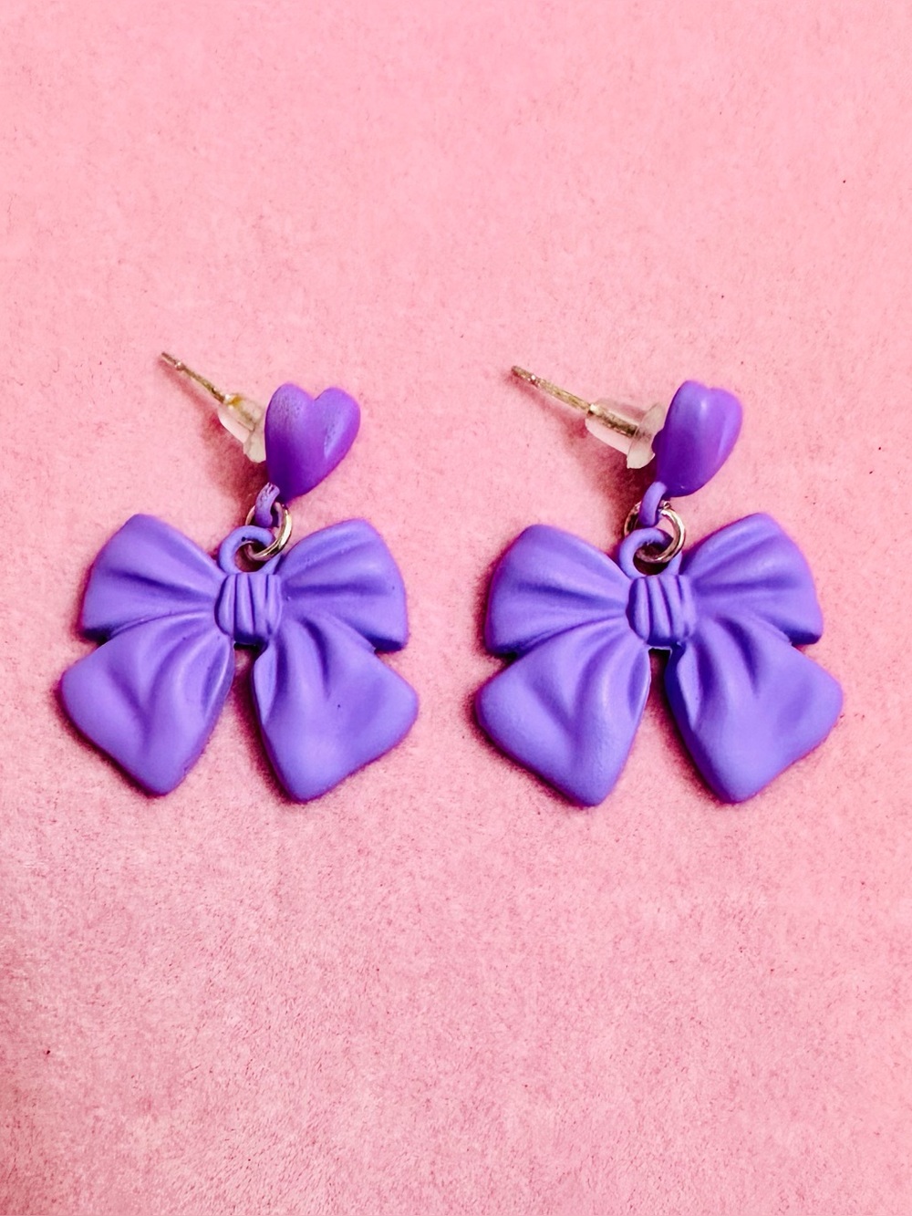 Purple Bow & Heart Dangle Earrings